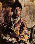 Nikolay Fechin The Indian boy holding the kettle oil painting reproduction